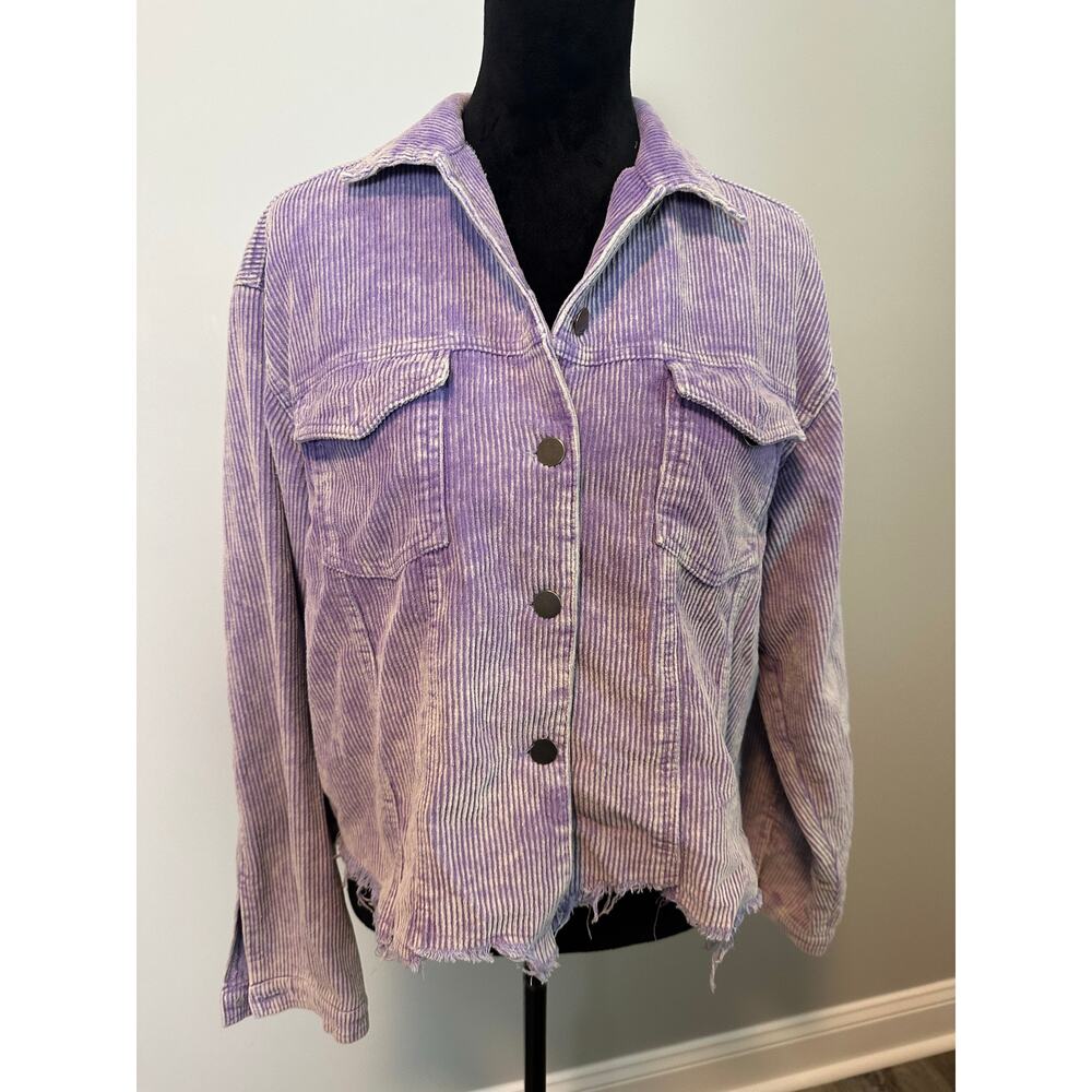 POL Women’s L Purple Corduroy Jacket Raw Hem Distressed Boho Western Trucker